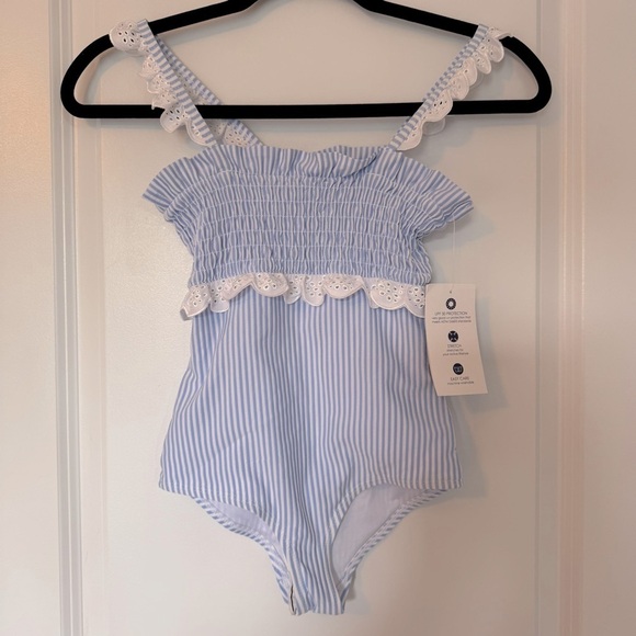 NWT Crown & Ivy Girls Blue and White Striped One Piece Swimsuit Size 7 - Picture 3 of 8